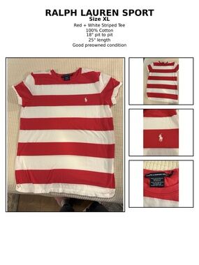 Ralph Lauren Red and White Striped Short Sleeve Tee